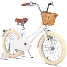 Glerc Little Molly 18 Inch Kids Girls Bike for 5 6 7 8 9 Years Old Little Girls Retro Vintage Style Bicycles with Wicker Basket, Stabilisers and Bell