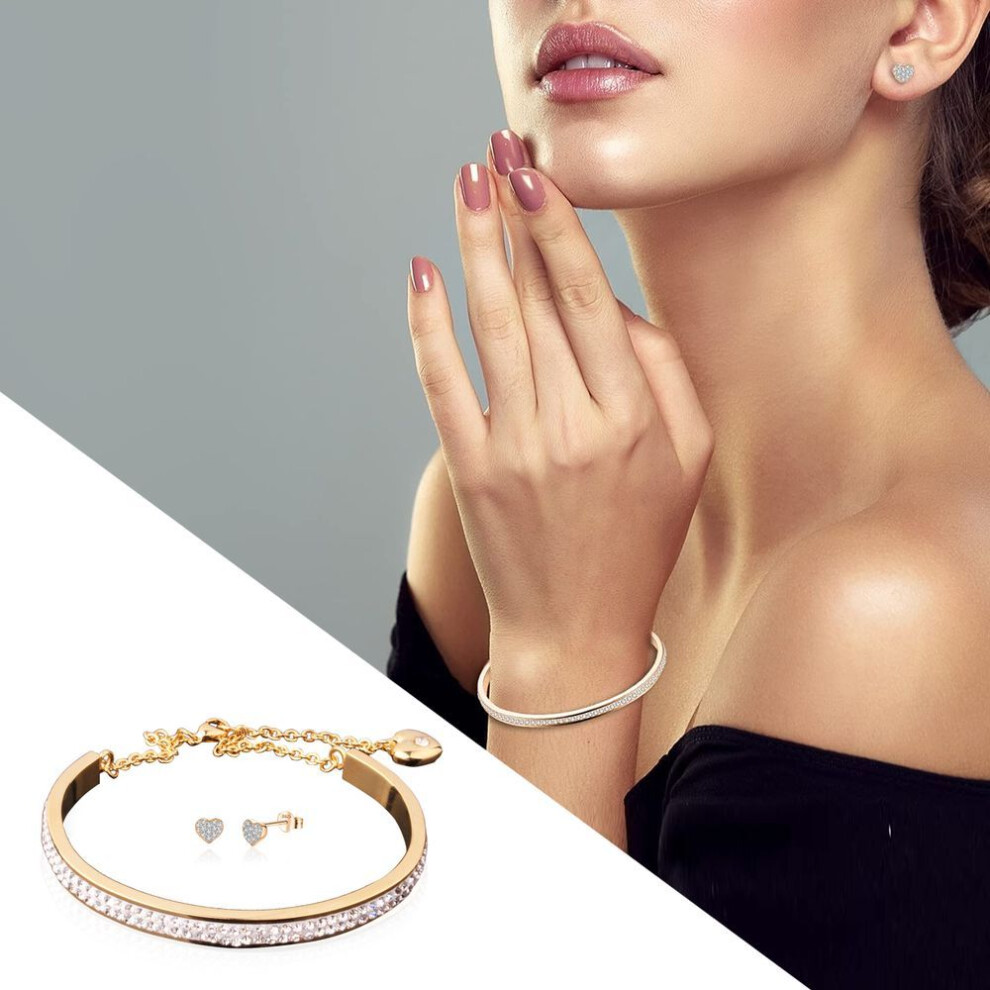 (Rose Gold) Aurora Bracelet And Earrings Encrusted With Swarovski Crystals
