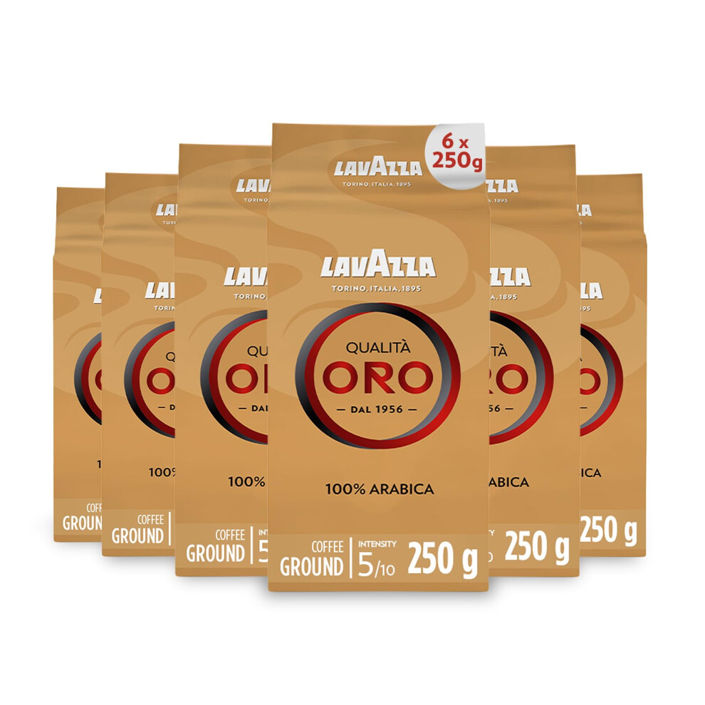 Lavazza Qualità Oro Ground Coffee 6X250g - 100% Arabica For Moka Pot, Filter & French Press, Aromatic Notes Of Fruit & Flowers | Code 1220