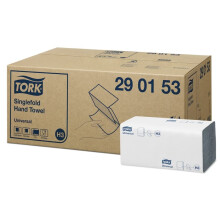 Tork 290153 Universal Singlefold Hand Towel, White, 2 Ply, 23cm Unfolded Sheet Length, Pack of 4500