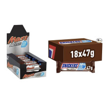 Protein Chocolate Bars, Mars (50g) and Snickers (47g), 18 Each (36 Total)