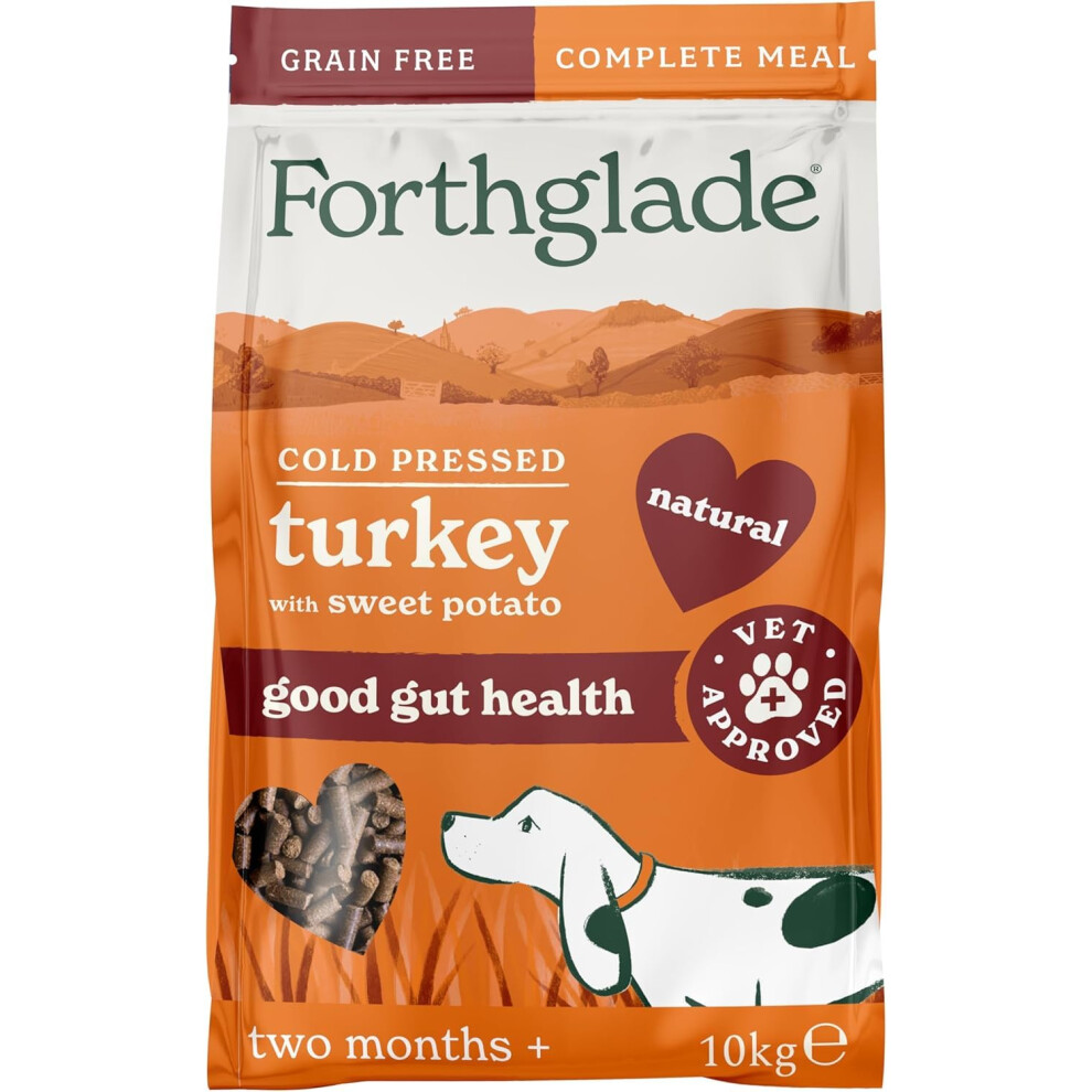 New Forthglade Dry Dog Food, Cold Pressed, (10Kg Resealable Bag), Turkey With Vegetables, Hypoallergenic Dog Food, Free Complete, Natural Senior, Grain