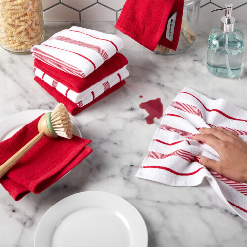 KitchenAid Kitchenaid Albany Dishlloth 8 Pack Set Passion Red/White 12 """" x12 """" 1