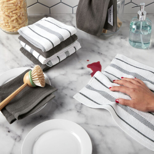 KitchenAid Kitchenaid Albany Dishcloth 8 Pack Set Charcoal Grey/White 12 """" X12 """" 1