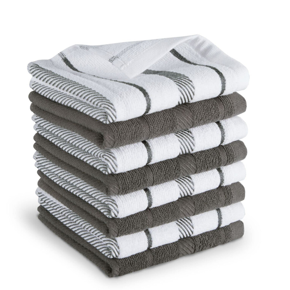 KitchenAid Albany Dishcloth 8 Pack Set  Charcoal Grey/White  12""""x12