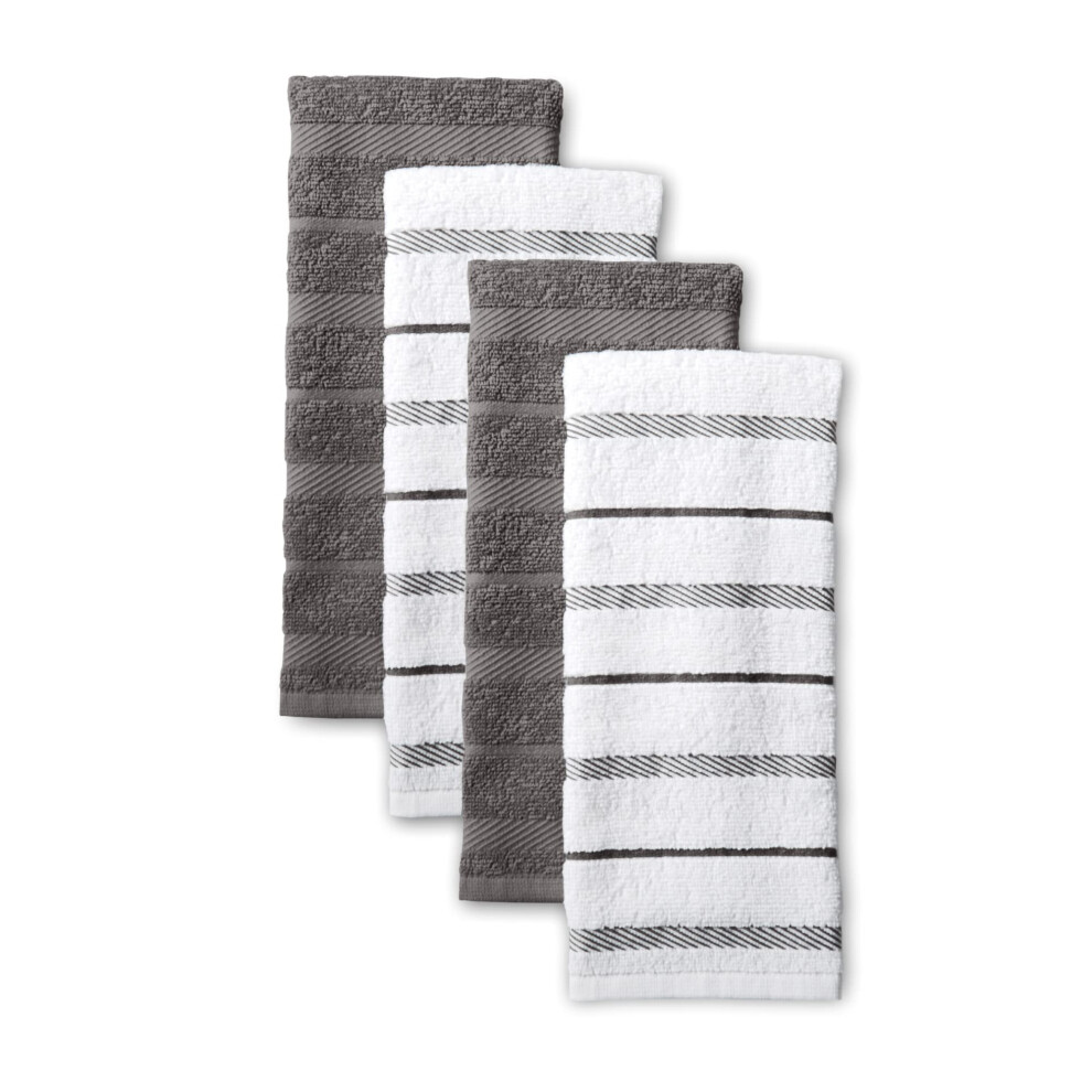 KitchenAid Albany Kitchen Towel 4-Pack Set  Charcoal Grey/White  16""""x26