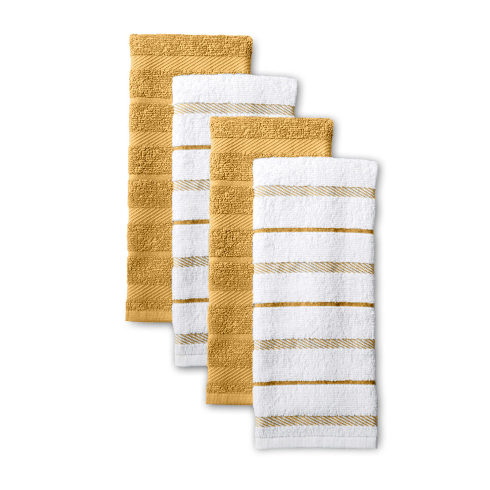 KitchenAid Albany Kitchen Towel 4-Pack Set  Orange Sorbet Yellow/White  16""""x26