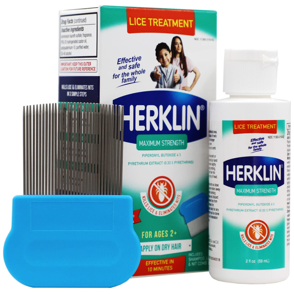 Herklin Lice Treatment Shampoo Maximum Strength Easy To Apply 2 Fl Oz Bottle