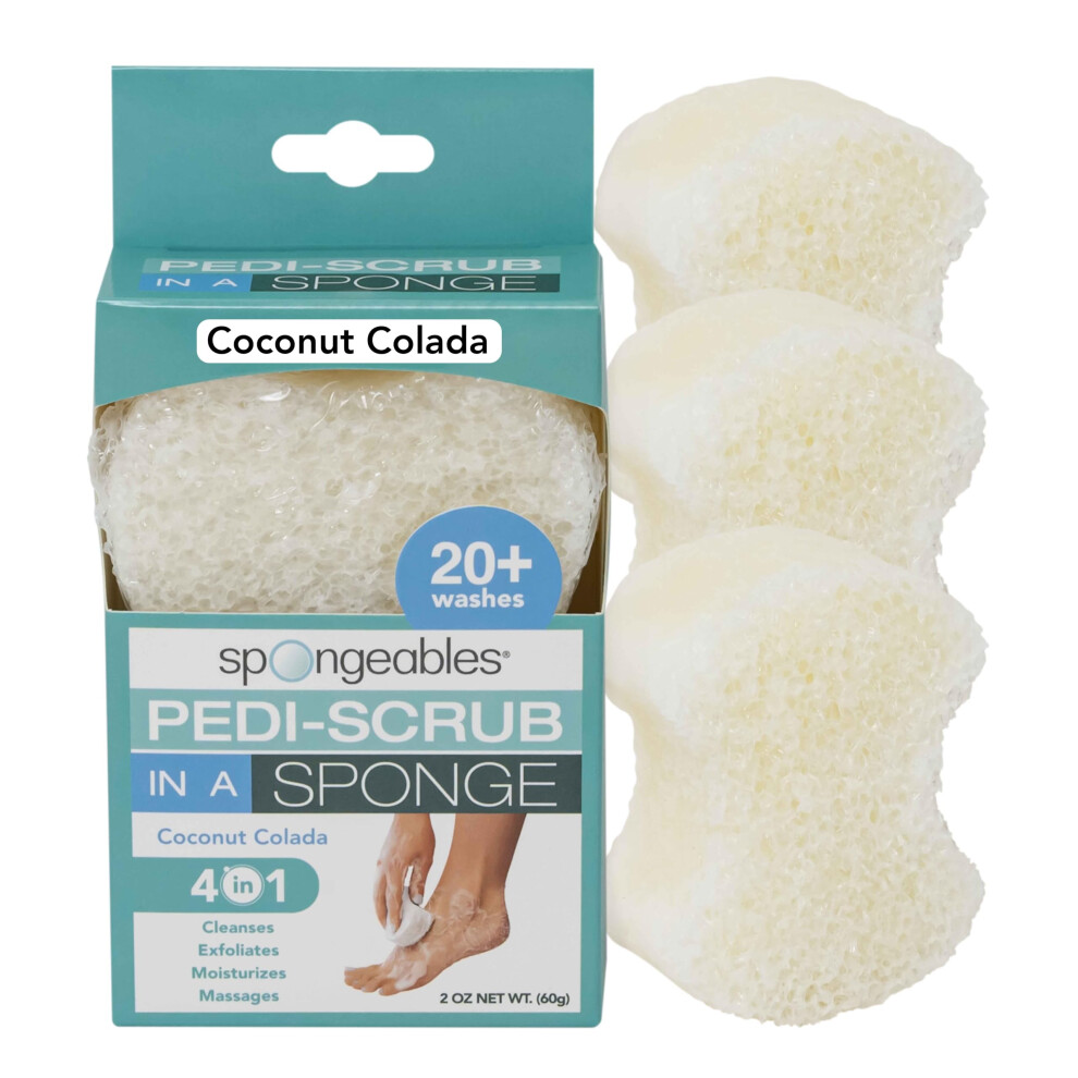 Esponjas Spongables Pedi Scrub Foot Exfoliating 20+ Wash Sponge Coconut Colada 3 Count