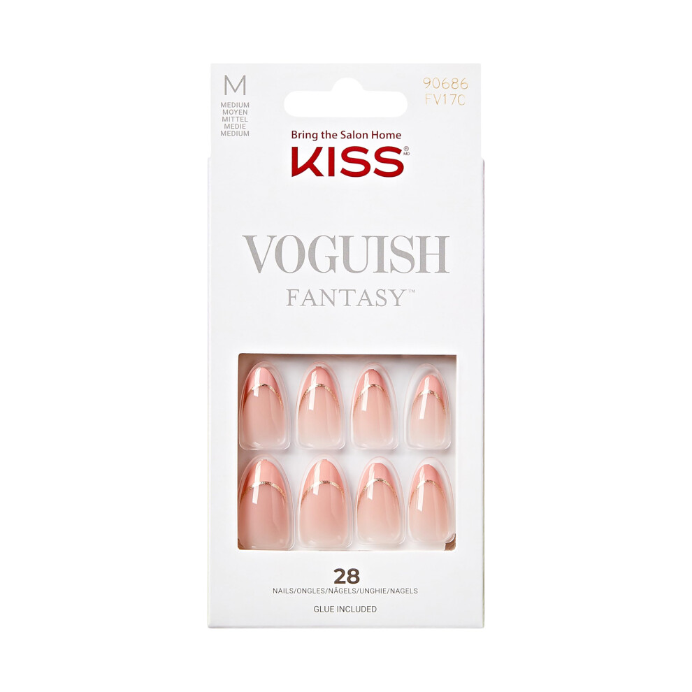Kys Kiss Press-On Nails Nail Glue Included 'Clatant' Medium Size Almond Shape Includes 28 Nails 2G Glue 1 Manicure Stick 1 Mini File
