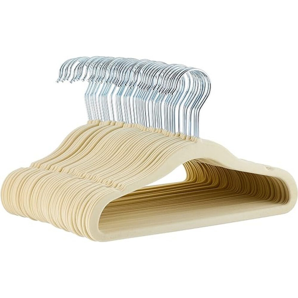 Amazon Basics Kids Velvet  Non-Slip Clothes Hangers for Infant and Toddler  11.6 Inches (for baby clothes)  Pack of 50  Beige