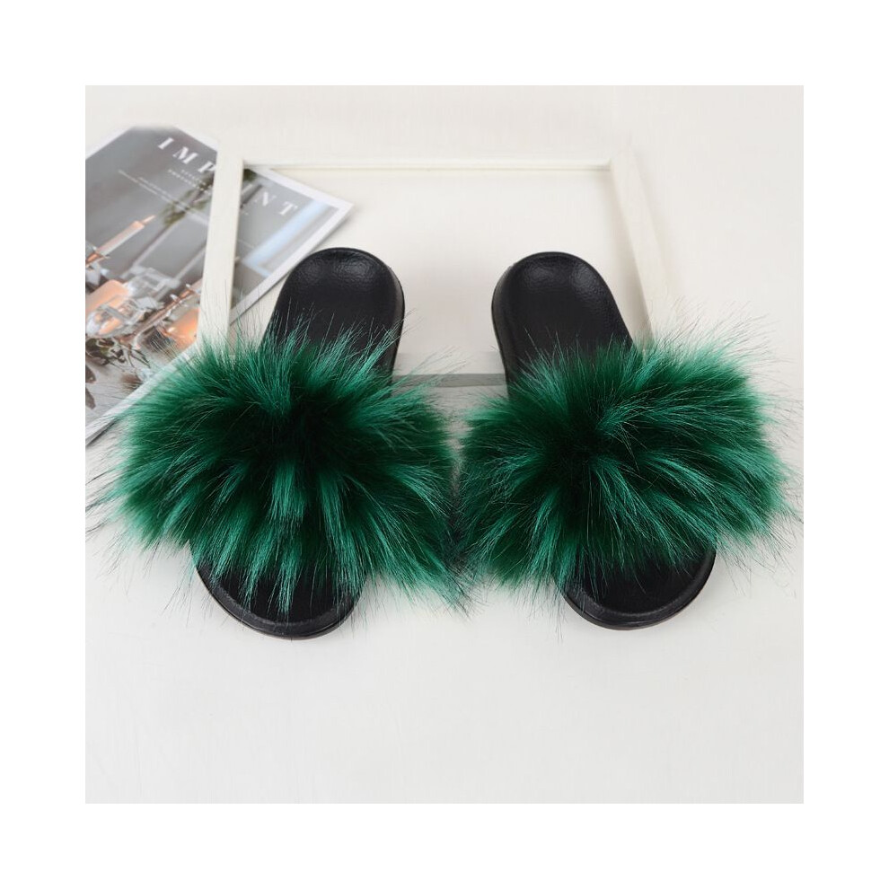 (Dark Green,Eu42-Eu43)Sandalias Suaves Mullidas De Piel SintéTica Para Mujeres NiñAs Hogar Exterior Toboganes Chanclas-image