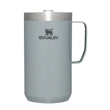 Stanley Stay Hot Camp Becher Robuster Isolierbecher aus 18/8-Edelstahl Spritzfreier Tritan-Trinkdeckel 24 oz Hammertone Silver