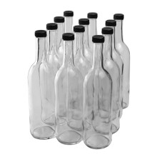 FastRack - W5 Vin Bordeaux Flaskor Screw Top Clear | 750 ml tomma klara/flinta Bordeaux-flaskor fr drycker | 12 svarta plastkpor ingr