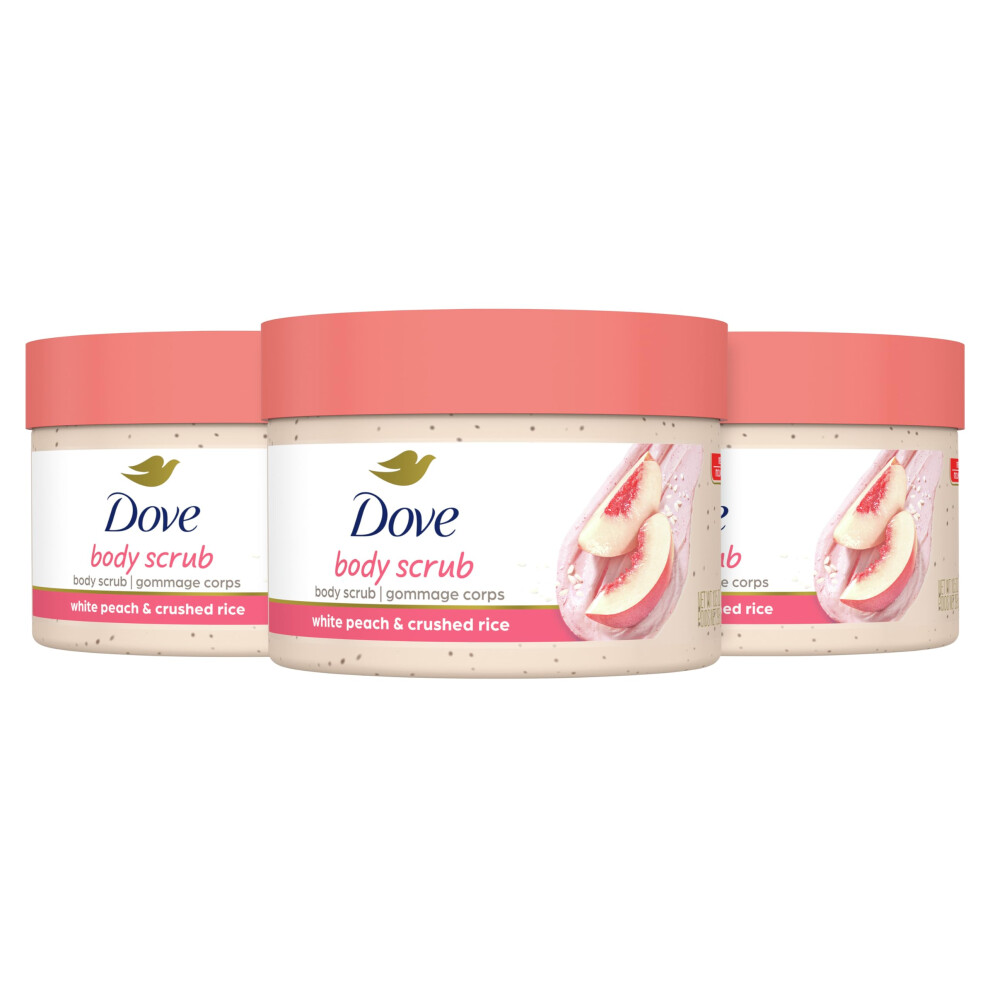 Dove Body Scrub White Peach & Crushed Rice 3 Count for Visibly Silky-Smooth  Nourished Skin  with  Moisturizing Cream  10.5 oz