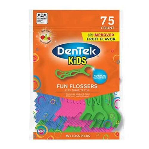 DenTek Kids Fun Flossers Wild Fruit | 75-Count Floss Picks | 2-Pack 1