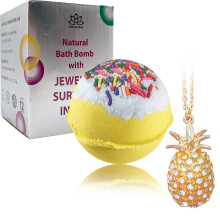 Badebomben-Schmuck mit Halskette, Ananas im Inneren     perfekter Schatz, versteckt in einer riesigen Badebombe     sprudelnde und perlende Bio-Badeb