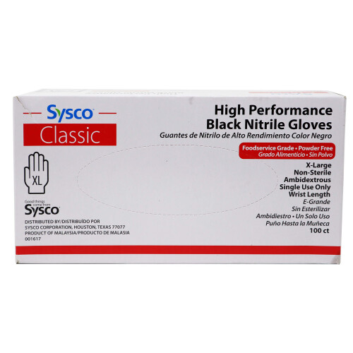 Sysco Classic Black Nitrile Extra Large Gloves Box 100 Count