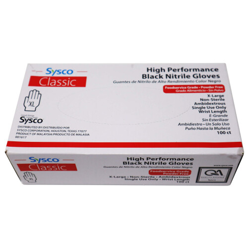 Sysco Classic Black Nitrile Extra Large Gloves Box 100 Count 1