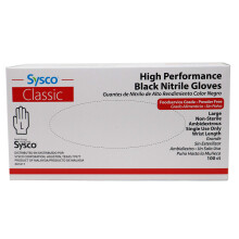 Sysco Nitrile High Performance Gloves Powder Free Food Grade Disposable (100 Gloves Pack) (Large - Black)