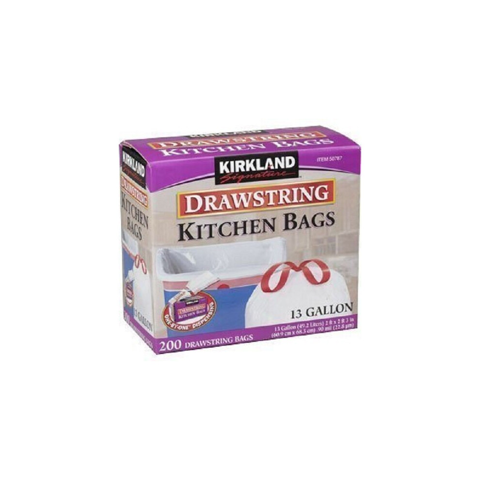 Kirkland Signature Drawstring Kitchen Trash Bags - 13 Gallon  200 Count