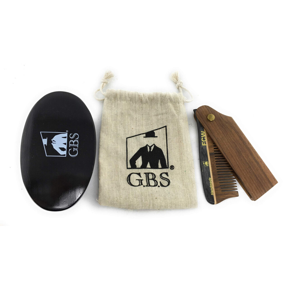 Gbs G.b.s Hair Care Set Synthetic Bristles Handmade Foldable Comb Black Wood Beard Brush Synthetic Bristle And Pouch
