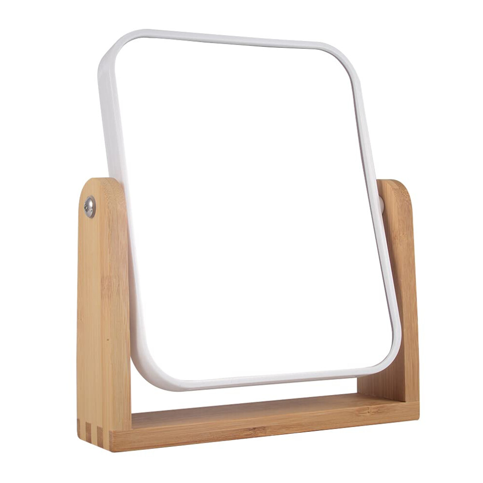Miroir de maquillage YYPDC avec support en bambou naturel, grossissement 1X/3X, double face, pivotant     360 degr   s, miroir grossissant, coiffeuse