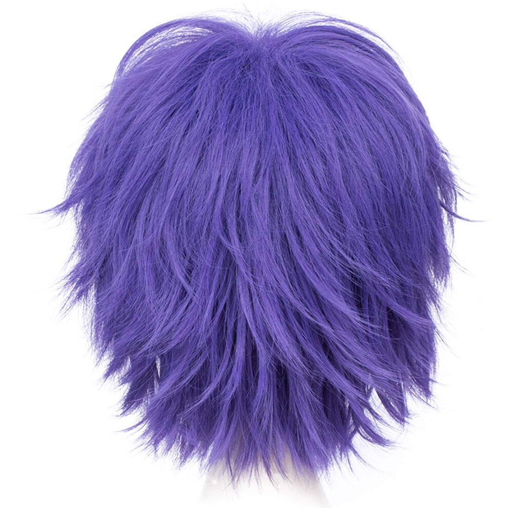 Alacos - Parrucca Corta Alla Moda, A Strati, A Strati, Per Cosplay, Halloween, Natale, Carnevale, Feste, Regalo + Cuffia (Tonalità Blu Viola)-image