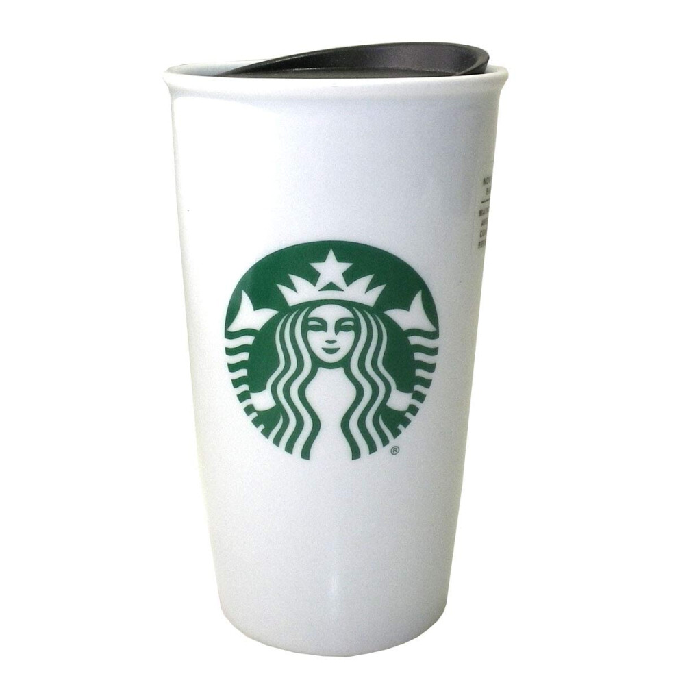 Gobelet     caf    Starbucks Classic blanc et vert     double paroi en c   ramique, 35 cl