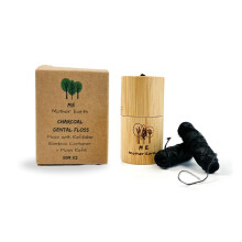 Veganistisch biologisch afbreekbare bamboe houtskool tandzijde met hervulbare bamboe container | Gratis bijvullen | Natuurlijke candelillawas | 55yds