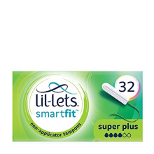 Lil-Lets Non-Applicator Super Plus Tampons, 32 Count (1 Pack), For Heavy Flow, 4 Droplets, Plant-Based, SmartFit Non-App Tampon
