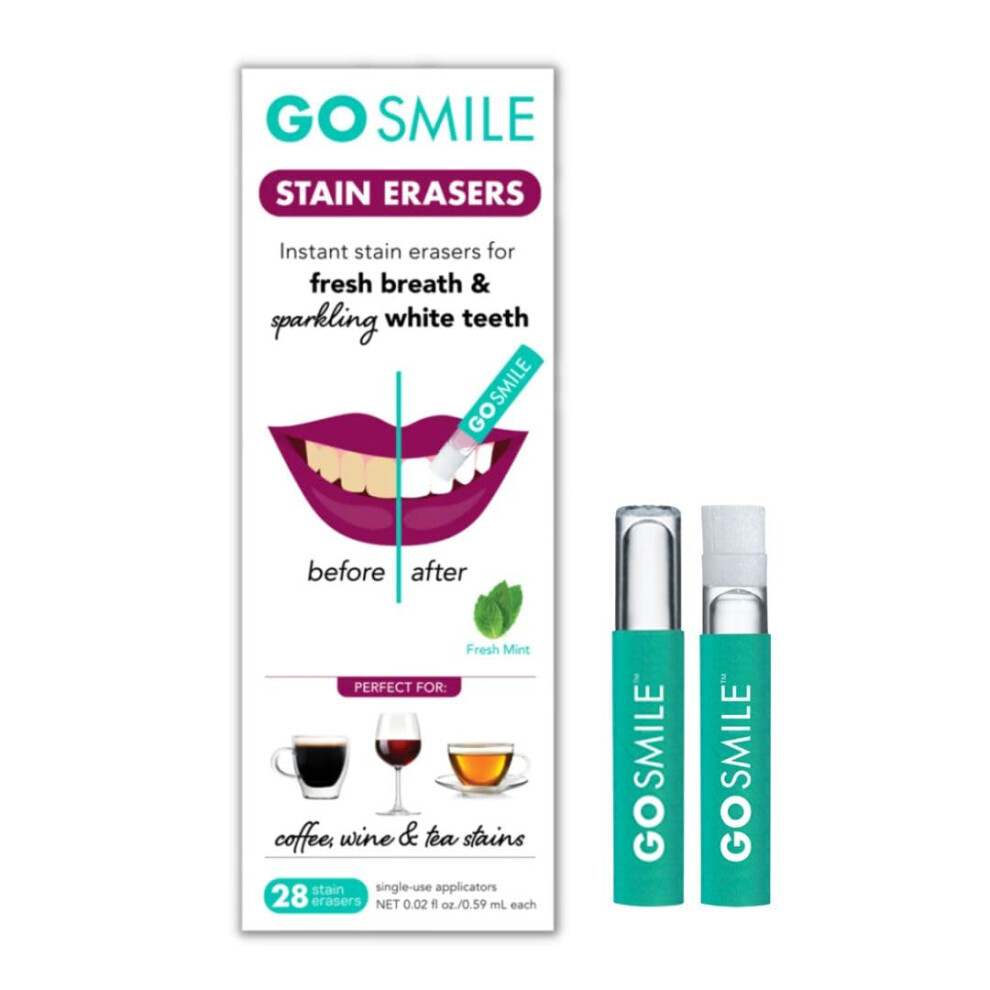 GO Smile Teeth Whitening Stain Erasers  (28 Single-use  applicators)  On-The-Go Instant Teeth Cleaning  removes Coffee  red Wine and Tea Residue from