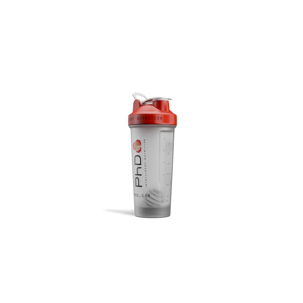 Phd Nutrition Red Mixball Shaker, Shaker For Protein Shakes, Wire Mixball Whisk, Non-Drip Screw Lid, Transparent Colour, 600 Ml