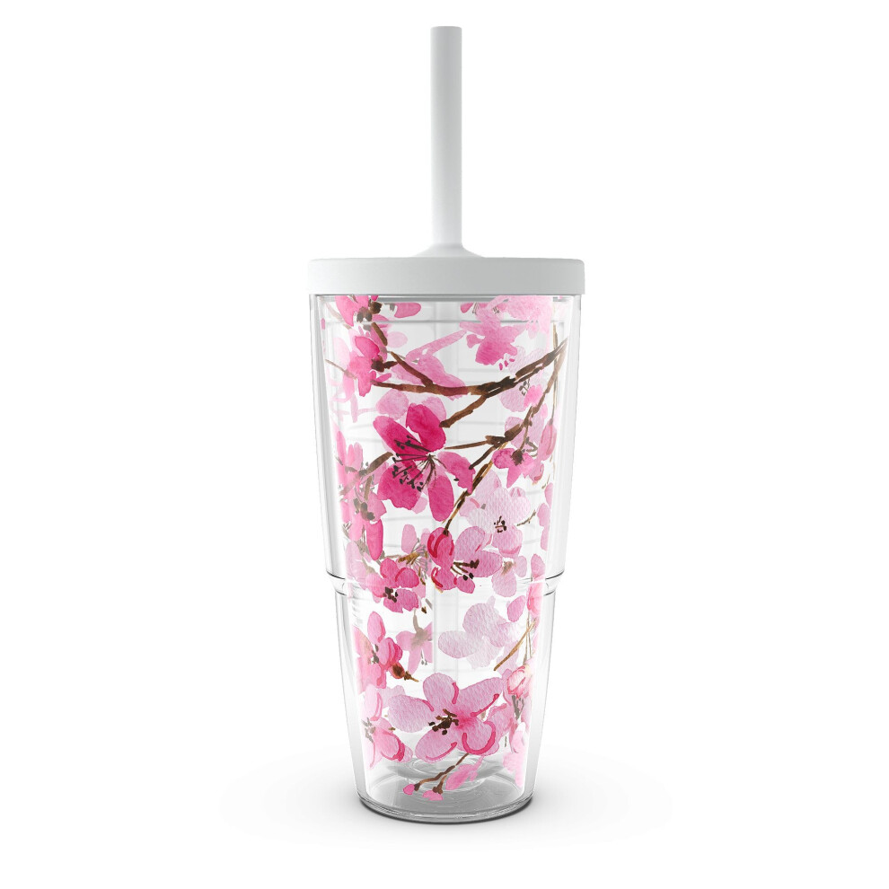Tervis Sakura, Japanische Kirschblute, Hergestellt In Den Usa, Doppelwandiger, Isolierter Reisebecher, Halt Getranke Kalt Und Heiss, 24 Oz, Mit St-image