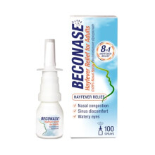 Beconase 8 in 1 Hayfever Relief Nasal Spray (100 Spray Bottle) - Long Lasting Effective Relief From Hayfever - Portable and lasts Up To 24 Hours when