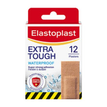 Elastoplast Extra Tough Waterproof Fabric Plasters - 1 Pack (12 Plasters), Breathable, Strong Adhesion, Waterproof Technology, Tan