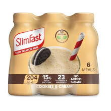 SlimFast Ready To Drink Shake, Tasty, Balanced Shake with Vitamins and Minerals, No Sugar, Cookies and Cream Flavour, 6 x 325 ml Multipack