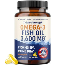 Omega-3 Fish Oil Supplement 3600 mg | EPA & DHA | Best Source of Omega 3 | Ultimate Brain, Joint, & Eye Health Support for Men & Women | Non GMO Burp