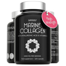 Marine Collagen Capsules 2200mg - with Hyaluronic Acid & Vitamin C - High Strength Complex for Skin Hair Joints Support - Premium Type 1 Peptides - C