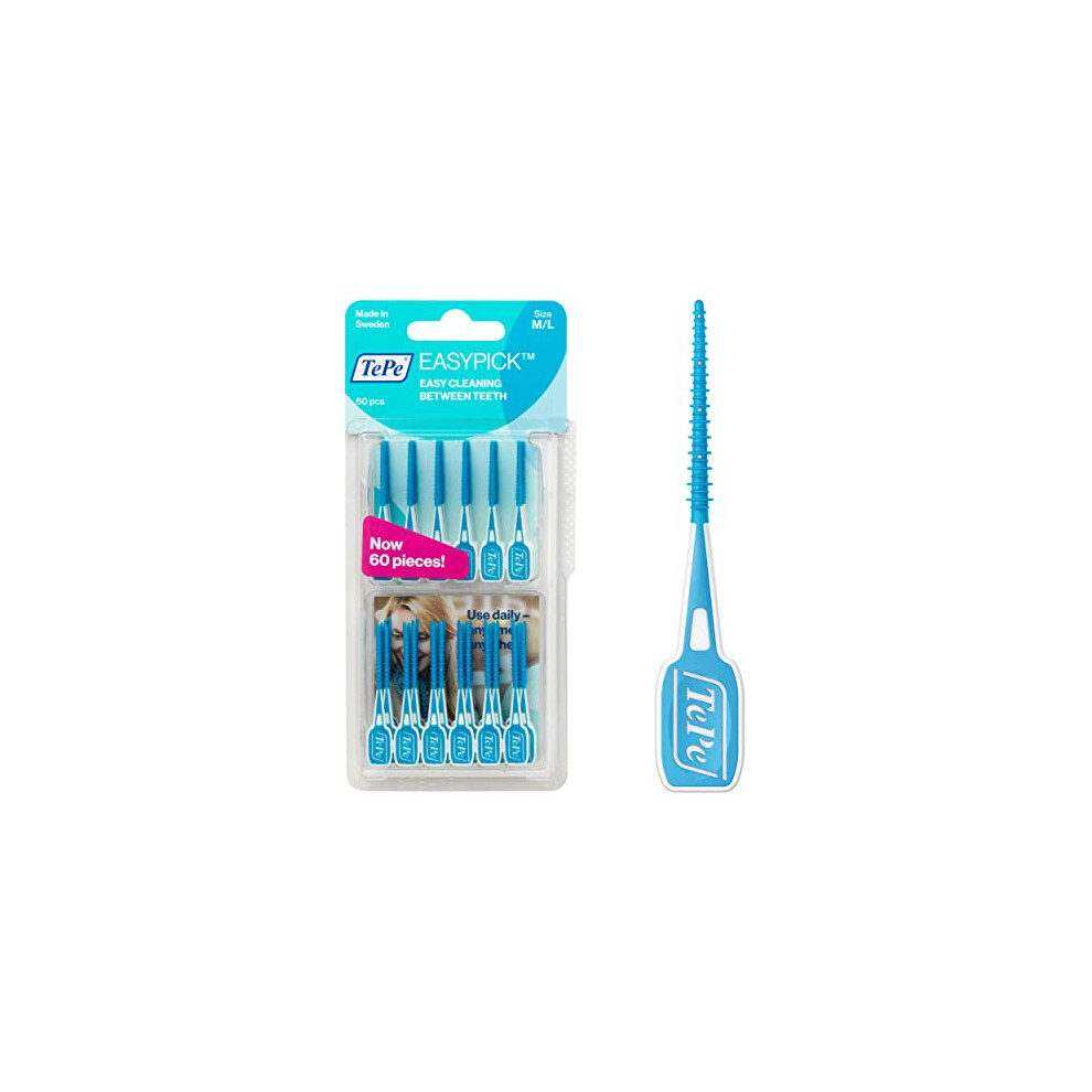 TePe EasyPick Toothpicks, Blue, ISO M-L, 60pcs, Dental Plaque Removal Tool, efficient and Easy Cleaning Between The Teeth, toothpicks for Small Gaps