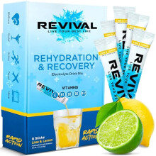 Revival Rapid Rehydration Electrolytes Powder - High Strength Vitamin C, B1, B3, B5, B12 Supplement Sachet Drink, Effervescent Electrolyte Hydration