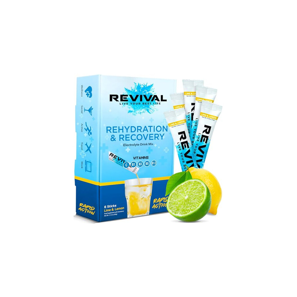 Revival Shots Revival Rapid Rehydration Electrolytes Powder - High Strength Vitamin C, B1, B3, B5, B12 Supplement Sachet Drink, Effervescent Electrolyte Hydration