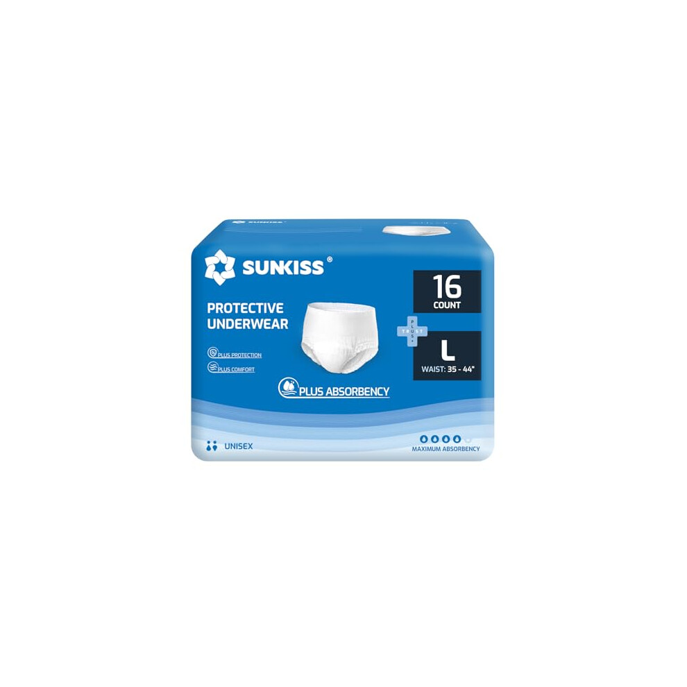 Sunkiss Trustplus Incontinence Pants For Men And Women, Adult Pull Ups, Disposable Protective Underwear, Maximum Absorbency, Odour Control, Large, 16