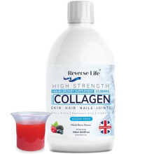 Reverse Life High Strength Marine Collagen for Skin, Hair, Nails and Joints, Hydrolysed Peptide Drink Infused with Hyaluronic Acid, Vitamin C, D and