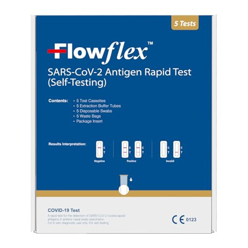 Flowflex One Step Lateral Flow Test Kit | 5 tests | One Step Test for Sars-CoV-2 Antigen |Covid-19 Self Testing Rapid Test | Not For Travel |