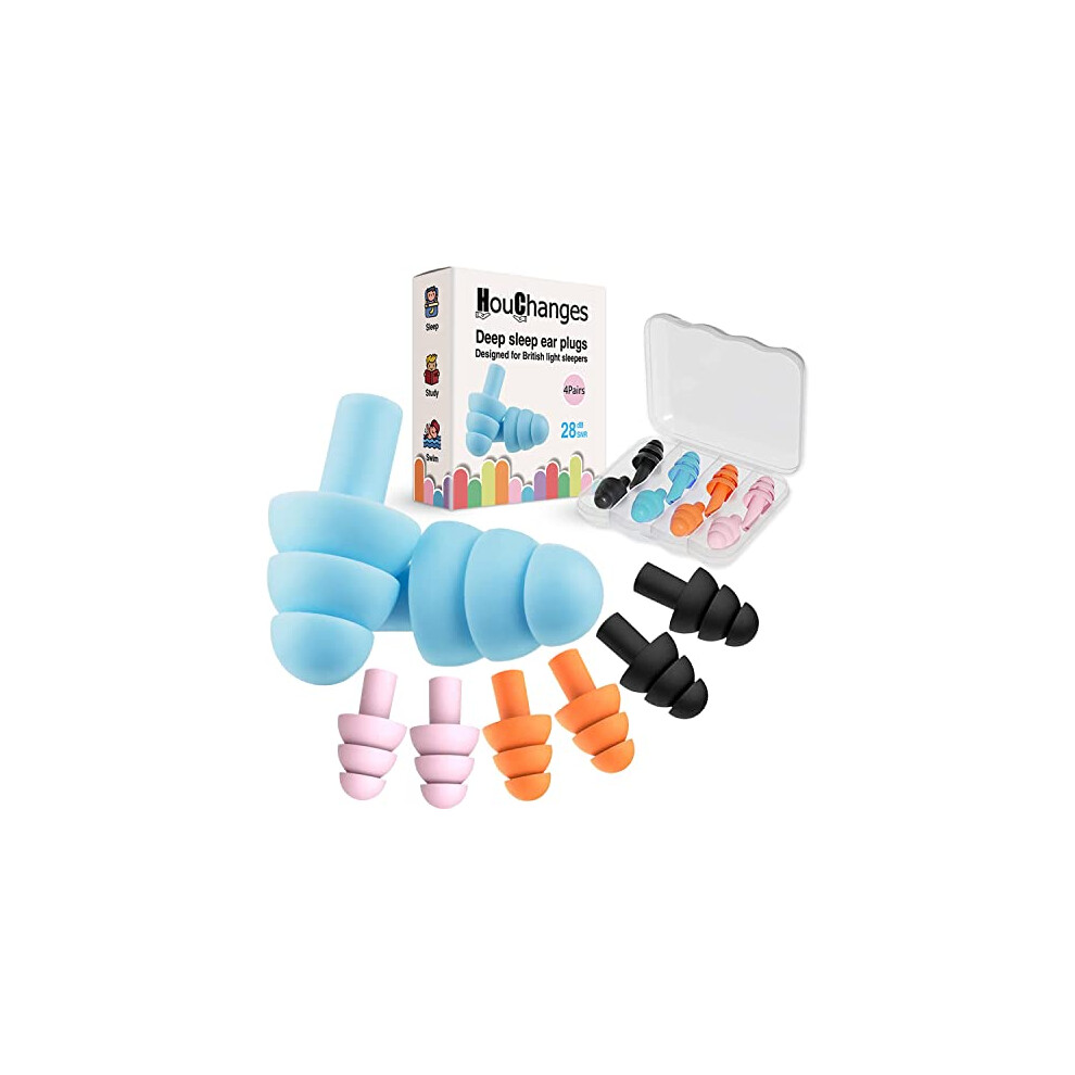 Houchanges Ear Plugs For Sleep Soft Silicone Reusable, Earplugs For Sleeping Noise Cancelling(4Pairs) Multicoloured