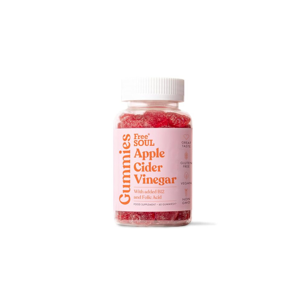 Free Soul Apple Cider Vinegar Gummies With The Mother 1000Mg | Enhanced With Vitamin B12 & Folic Acid | 60 Vegan Acv Capsules With Pomegranate & Beetroot Powde