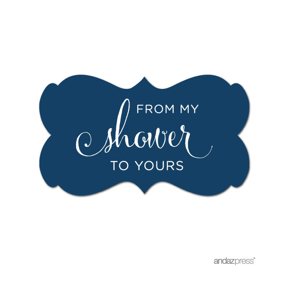 Andaz Press Baby- Und Braut-Hochzeitsparty-Aufkleber, Schicker Rahmen, From My Shower To Yours , Marineblau, 36 St Ck-image