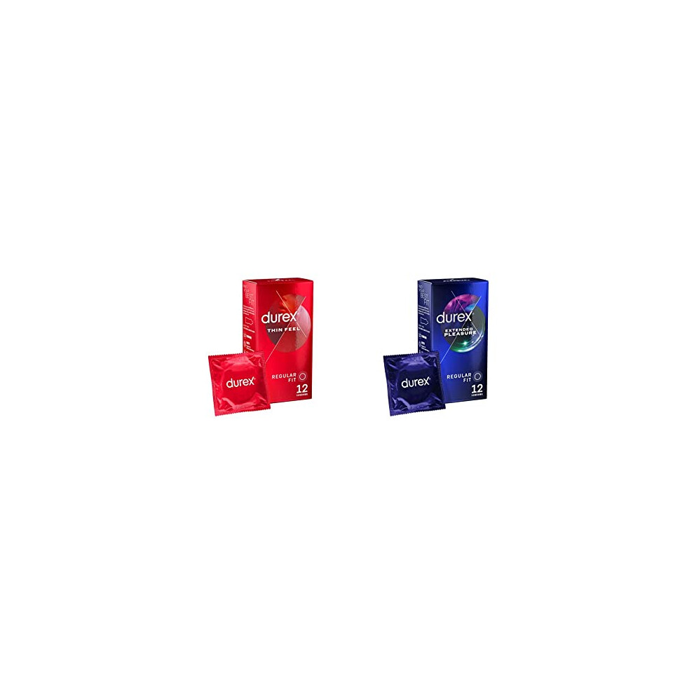 Durex Thin Feel Condoms - Pack of 12 & Extended Pleasure Condoms - Pack of 12