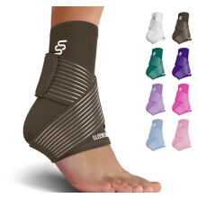 Sleeve Stars Ankle Brace for Sprained Ankle, Plantar Fasciitis Relief Ankle Support for Women, Ankle Compression Sleeve w/Strap (Pair/Dark Brown)